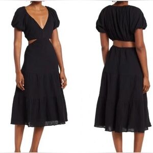 ASTR THE LABEL Puff Sleeve Cutout Gauze Midi Dress. Size M